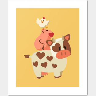 Happy Cow, Pig, and Chicken Posters and Art